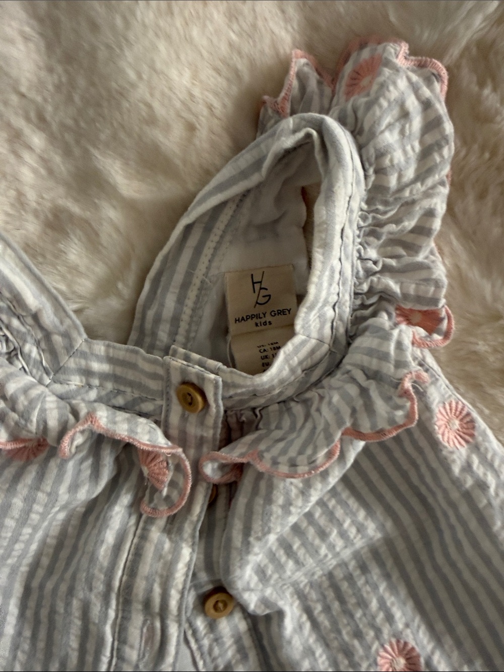 Striped Ruffle Button-Front Dress with Pink Embroidery - Picture 2 of 2